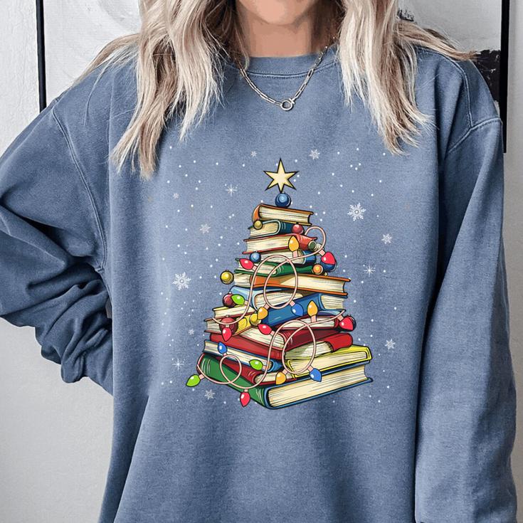 Book Christmas Tree Teacher Book Lover Crew Neck Modern Classic Christmas Small Short Sleeve -Adults -Kids Comfort Colors Sweatshirt
