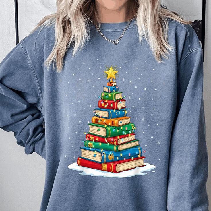 Book Christmas Tree Xmas Lights Book Lover Teacher Librarian Comfort Colors Sweatshirt Book Christmas Tree Xmas Lights Book Lover Teacher Librarian Comfort Colors Sweatshirt