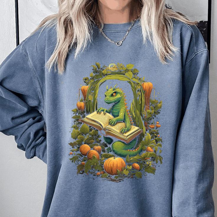 Book Dragon Reading Books Bookworm Fantasy Comfort Colors Sweatshirt