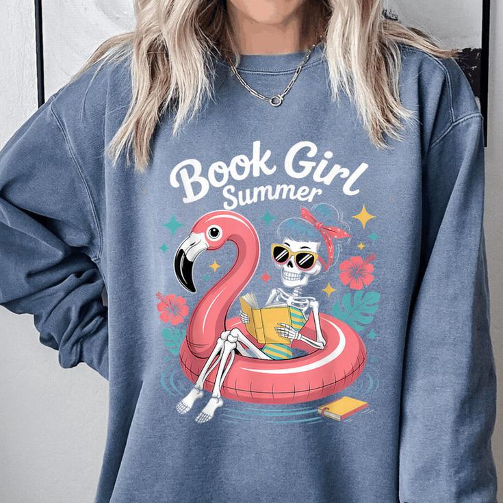 Book Girl Summer Skeleton Reading Books Lovers Beach Comfort Colors Sweatshirt