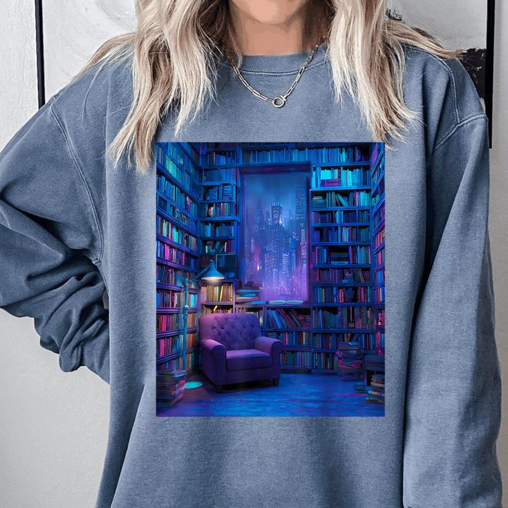 Book Library Bookshelf Armchair Window Pattern Print Comfort Colors Sweatshirt