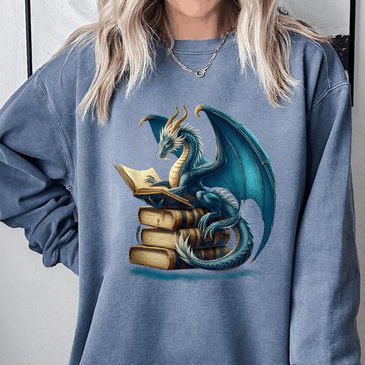 Book Lover Bookworm Reading Books Dragon Sci-Fi Character Comfort Colors Sweatshirt