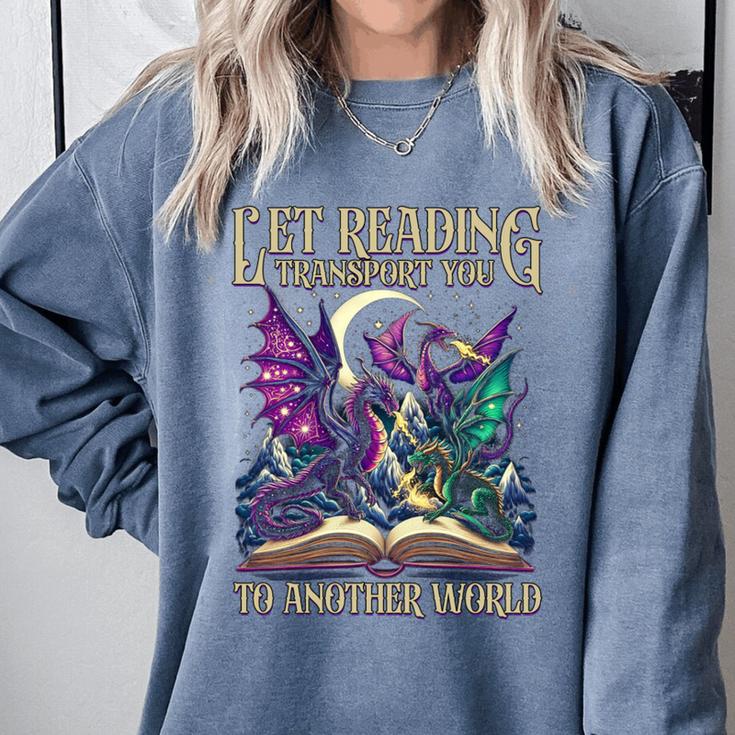 Book Lover Dragon Reading Transport You To Another World Comfort Colors Sweatshirt