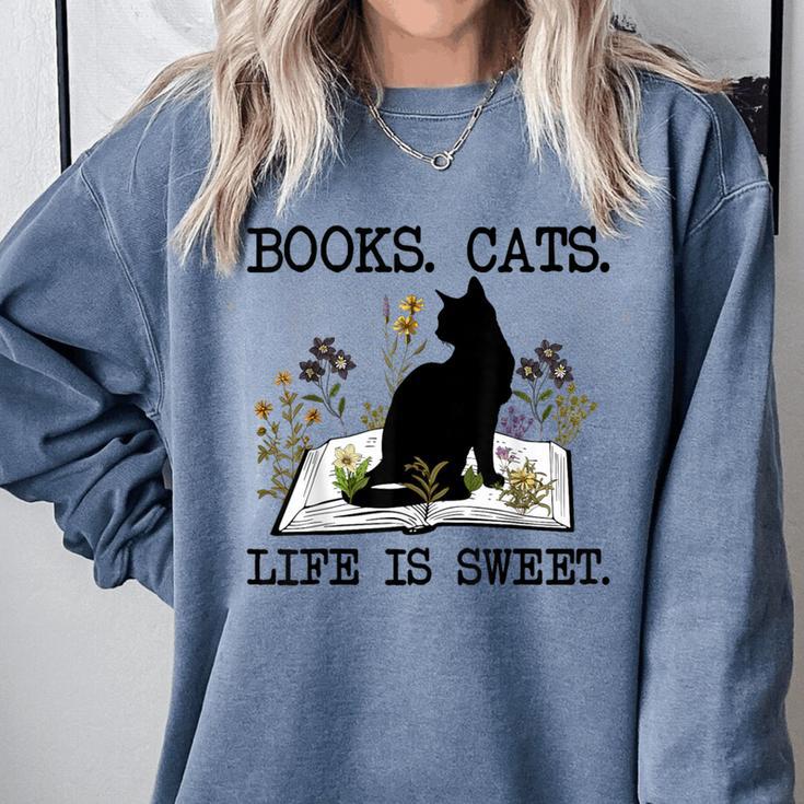 Books Cats Life Is Sweet Cat Book Lover Men Women Teen Comfort Colors Sweatshirt