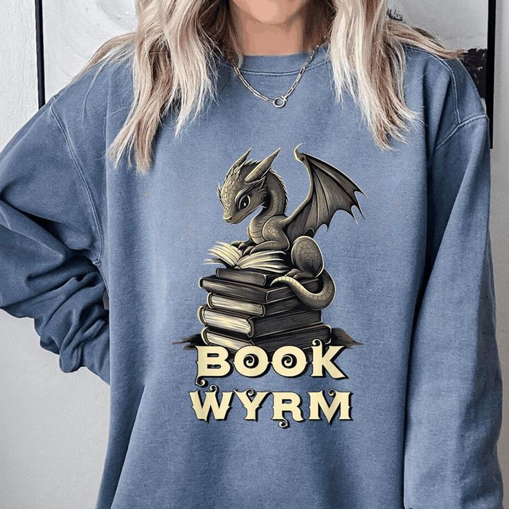 Bookwyrm Dragon Fantasy Bookish Fairytale Book Lover Comfort Colors Sweatshirt