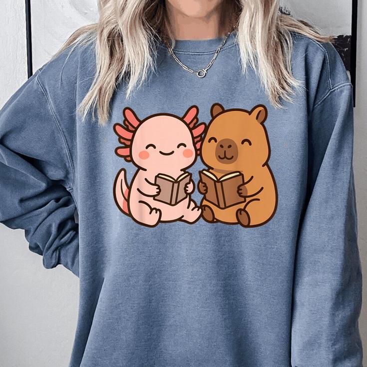 Capybara Axolotl Kawaii Kids Anime Book Lover Reading Comfort Colors Sweatshirt Capybara Axolotl Kawaii Kids Anime Book Lover Reading Comfort Colors Sweatshirt