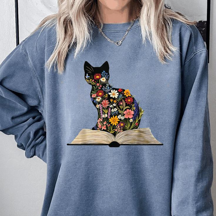 Cat Book Flowers Comfort Colors Sweatshirt