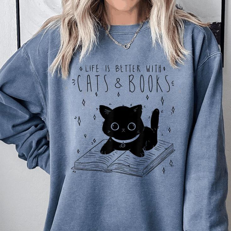 Cat Book For Women Life Is Better With Cats And Books Comfort Colors Sweatshirt