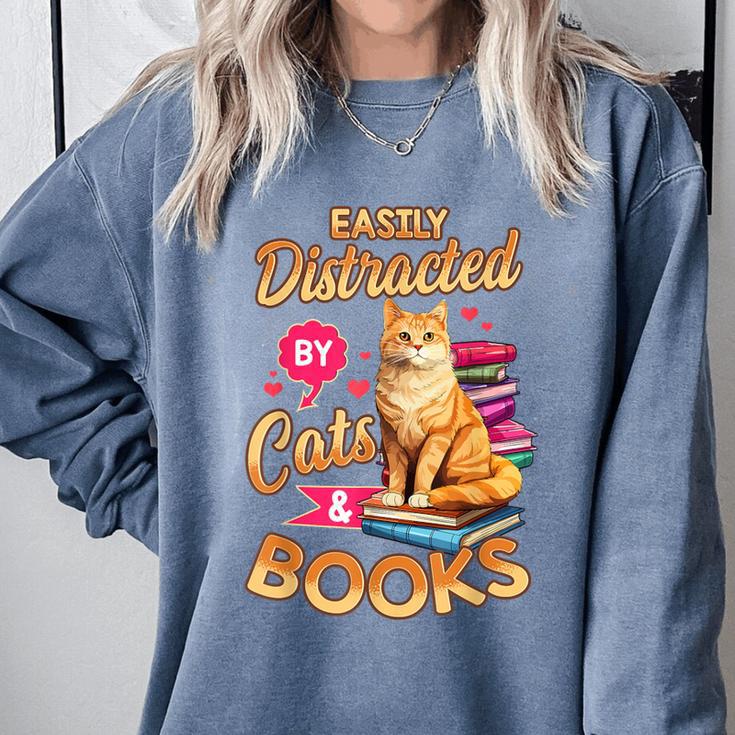 Cat Shirts For Women Book Lover Shirt Cats And Books Comfort Colors Sweatshirt