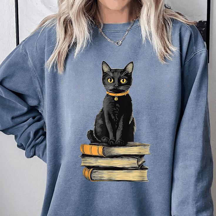 Cat Sitting On Books Comfort Colors Sweatshirt Cat Sitting On Books Comfort Colors Sweatshirt