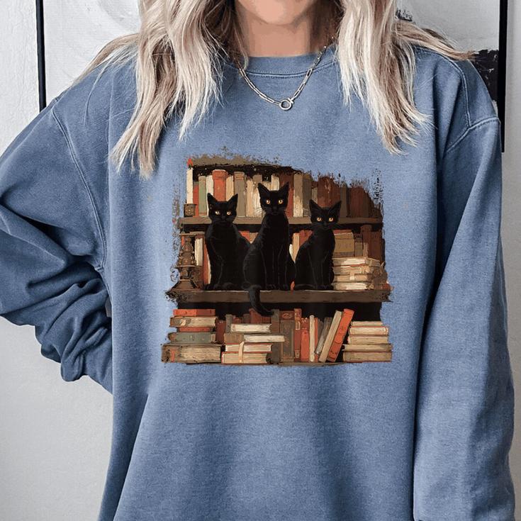 Cats Antique Books Academia Library Aesthetic Bookworm Comfort Colors Sweatshirt