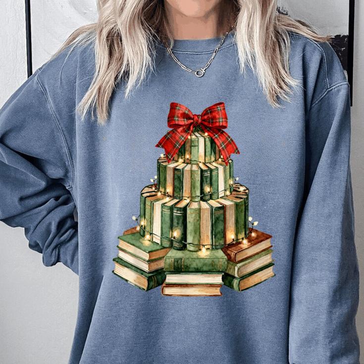 Christmas Book Tree Coquette Bow Xmas Reading Librarian Girl Comfort Colors Sweatshirt Christmas Book Tree Coquette Bow Xmas Reading Librarian Girl Comfort Colors Sweatshirt
