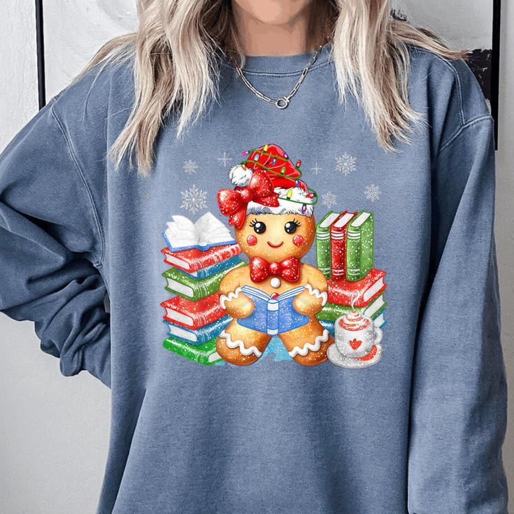 Christmas Gingerbread Man Reading Book Snowflake Teacher Comfort Colors Sweatshirt