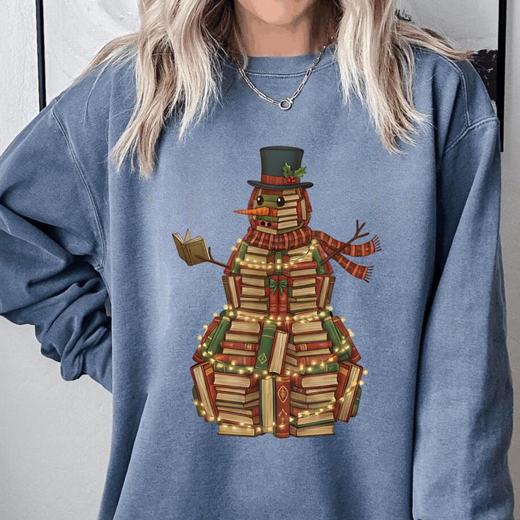 Christmas Snowman Made Of Books Holiday Reading Xmas Comfort Colors Sweatshirt