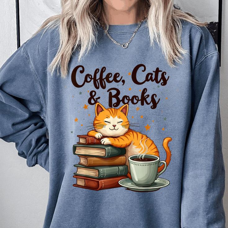 Coffee Cats And Books Lover For Women & Girls Coffee Comfort Colors Sweatshirt