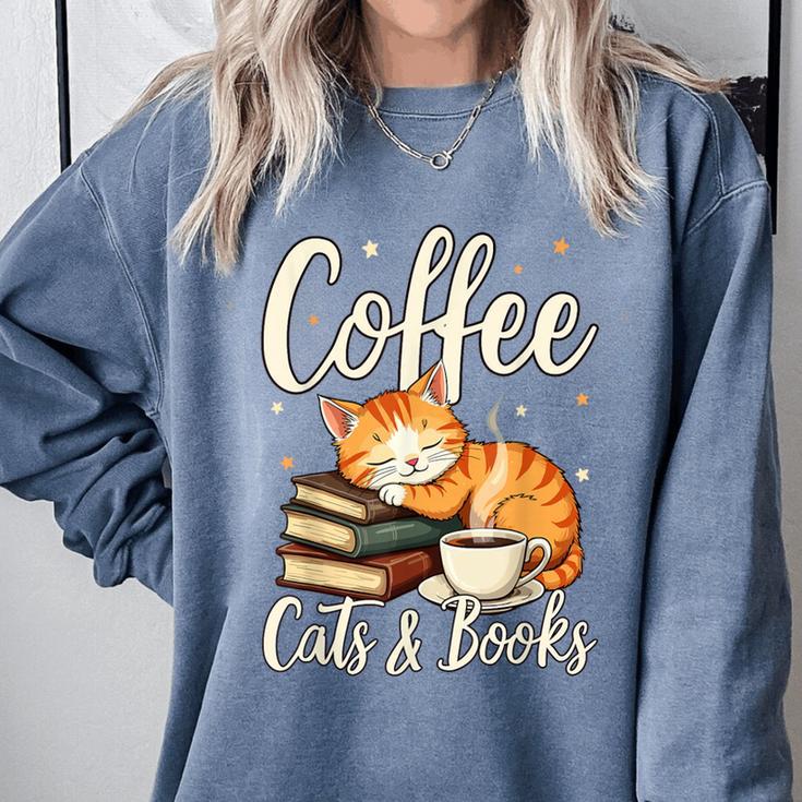 Coffee Cats And Books Lover For Women & Men Coffee Comfort Colors Sweatshirt