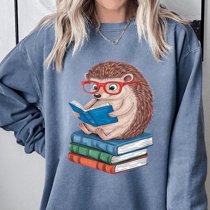 Cool Hedgehog Book Nerd Readers Comfort Colors Sweatshirt