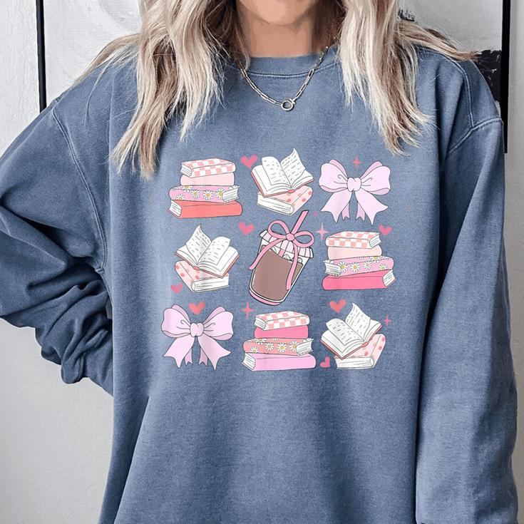 Coquette Bow Book Coffee Valentines Bookish Library Teacher Comfort Colors Sweatshirt