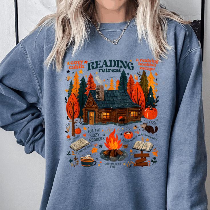 Cozy Reading Cabin Retreat Fall Bookish Autumn Cozy Reader Comfort Colors Sweatshirt