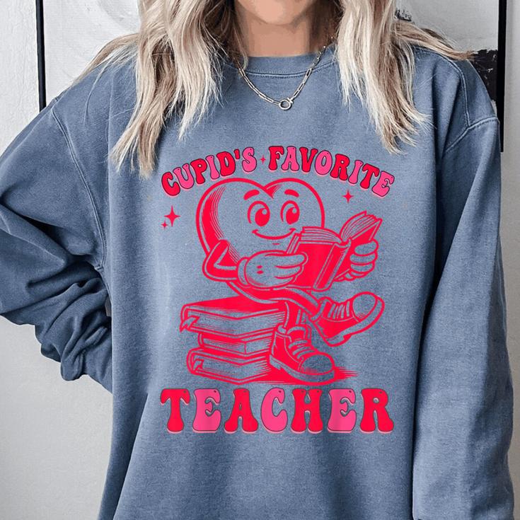 Cupid's Favorite Teacher Valentines Day Heart Book Lover Comfort Colors Sweatshirt
