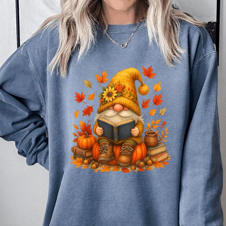 Cute Autumn Gnome Reading Pumpkin Book Lover Comfort Colors Sweatshirt Cute Autumn Gnome Reading Pumpkin Book Lover Comfort Colors Sweatshirt