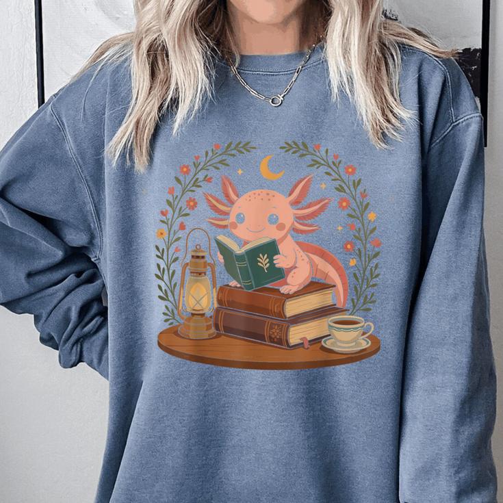Cute Axolotl Reading Books Cozy Bookworm Comfort Colors Sweatshirt