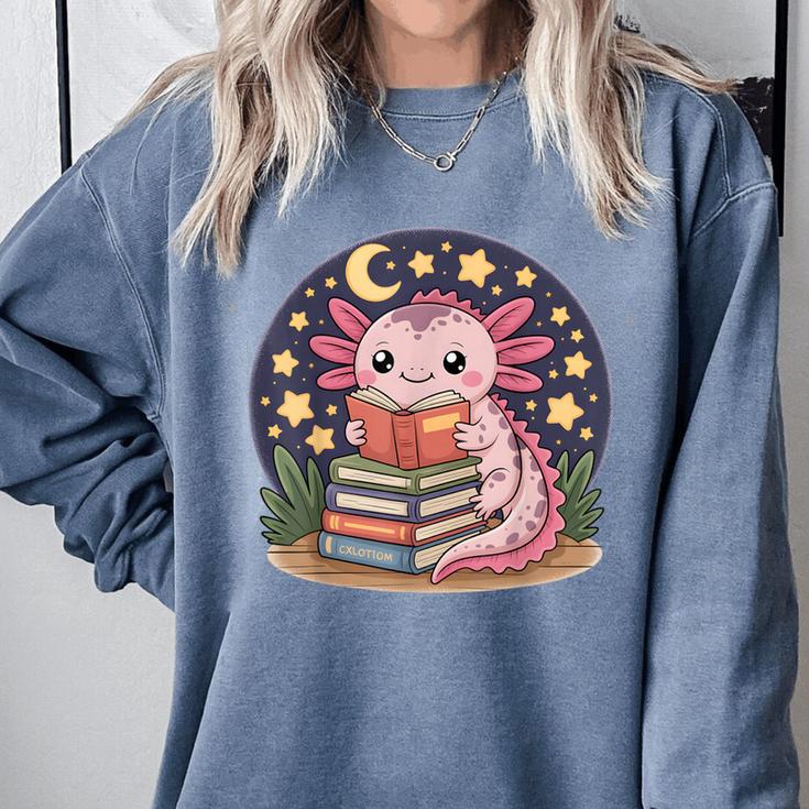 Cute Axolotl Reading Books Cozy Night Aesthetic Comfort Colors Sweatshirt