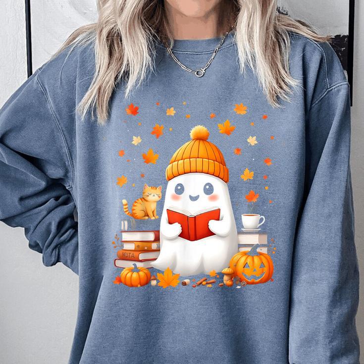 Cute Beanie Ghost Bookworm Cozy Book Reading Halloween Comfort Colors Sweatshirt Cute Beanie Ghost Bookworm Cozy Book Reading Halloween Comfort Colors Sweatshirt