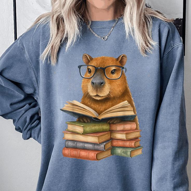 Cute Capybara Reading Books Animal Capybara Bookworms Comfort Colors Sweatshirt
