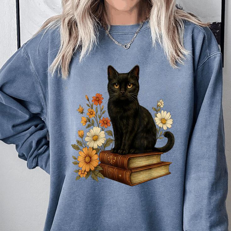 Cute Cat Book Flowers Comfort Colors Sweatshirt Cute Cat Book Flowers Comfort Colors Sweatshirt