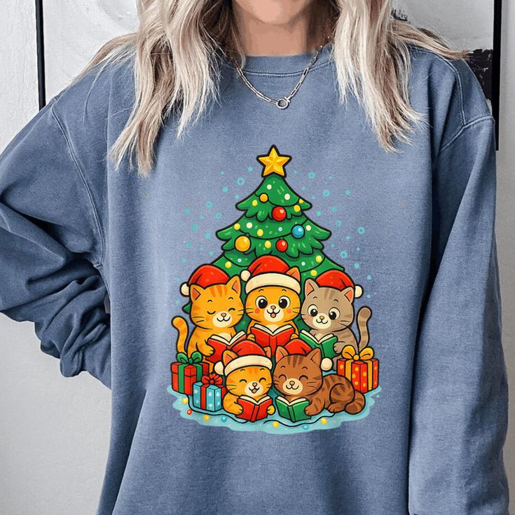 Cute Cats Reading Books Christmas Tree Comfort Colors Sweatshirt