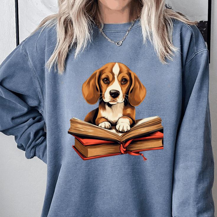 Cute Dog Beagle Reading Book Comfort Colors Sweatshirt