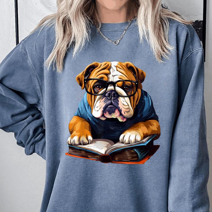 Cute Dog English Bulldog Reading Book Comfort Colors Sweatshirt