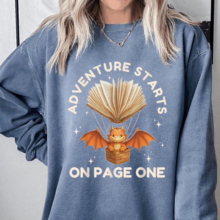 Cute Dragon Book Hot Air Balloon Adventure Fantasy Reading Comfort Colors Sweatshirt