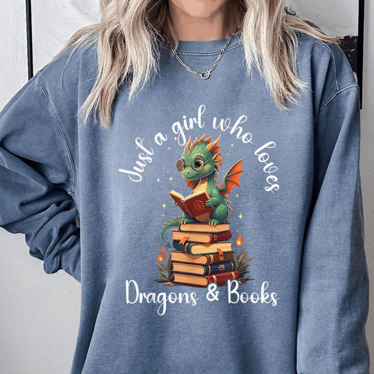 Cute Dragon Reading Book Bookworm Dragon And Books For Women Comfort Colors Sweatshirt