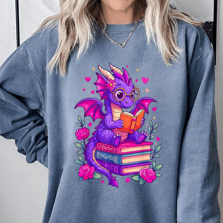 Cute Dragon Reading Books Bookworm Comfort Colors Sweatshirt Cute Dragon Reading Books Bookworm Comfort Colors Sweatshirt