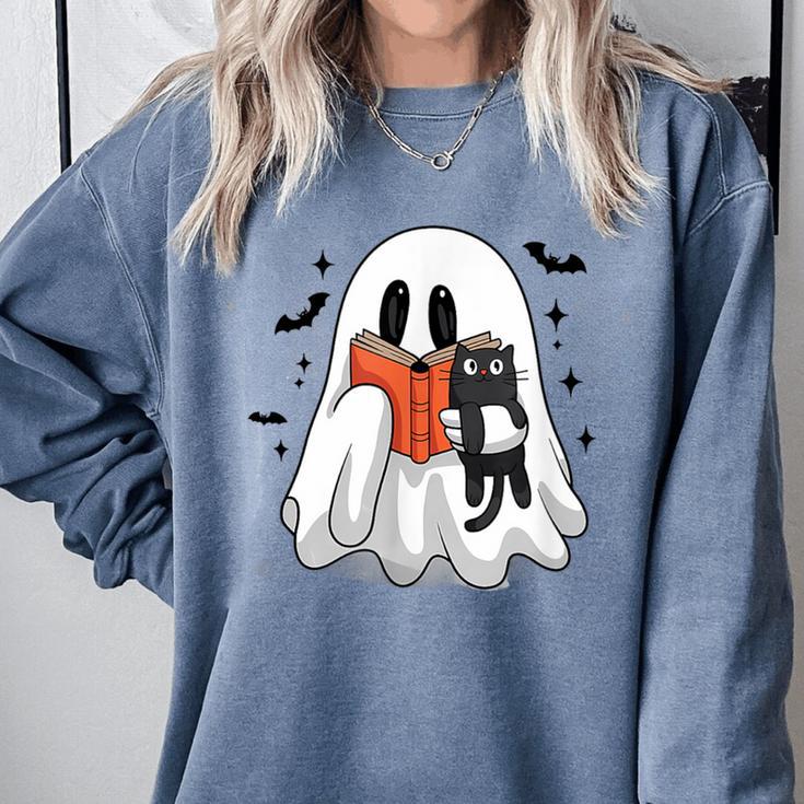 Cute Halloween Ghost Reading Book Comfort Colors Sweatshirt