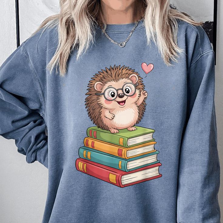 Cute Hedgehog Reading Books Animal Lover Reader Bookworm Comfort Colors Sweatshirt