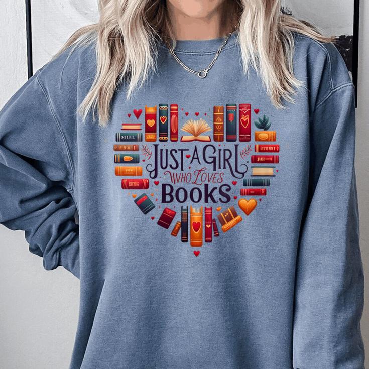 Cute Just A Girl Who Loves Books Heart Shape Reader Comfort Colors Sweatshirt