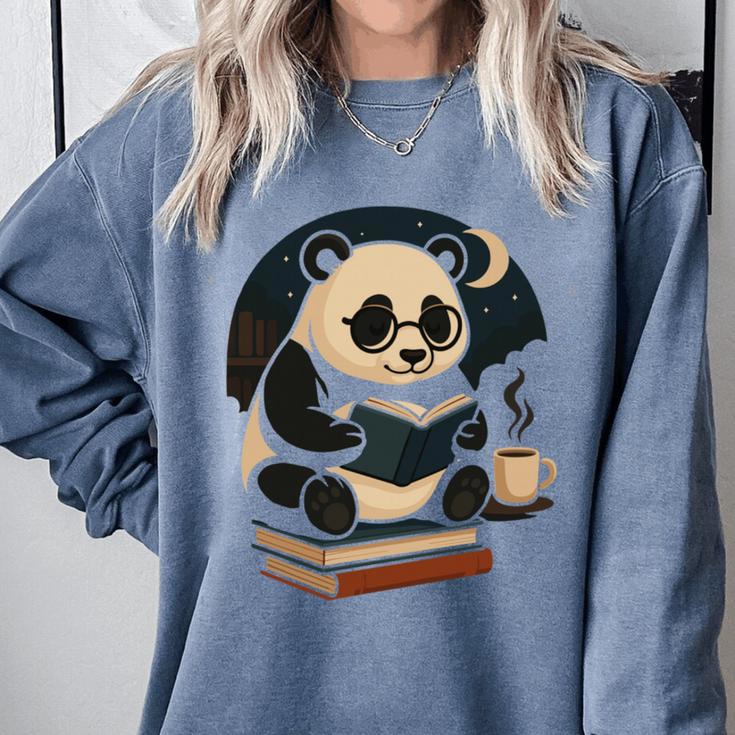 Cute Panda Reading Book Under Moon Bookworm Coffee Lover Comfort Colors Sweatshirt