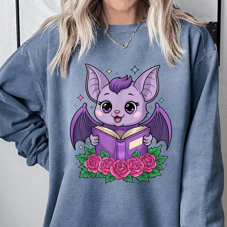 Cute Pastel Goth Bat Reading Book Comfort Colors Sweatshirt