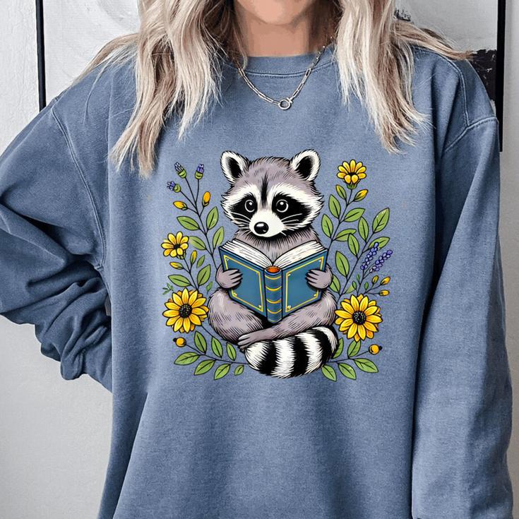 Cute Raccoon Reading Book Flowers Comfort Colors Sweatshirt