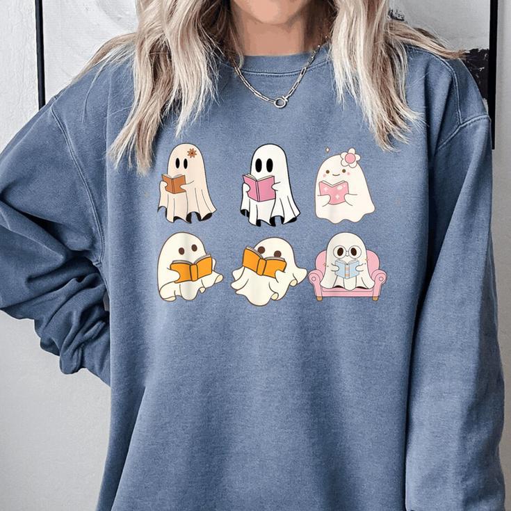Cute Spooky Reading Book Halloween Fall Ghost Autumn Comfort Colors Sweatshirt