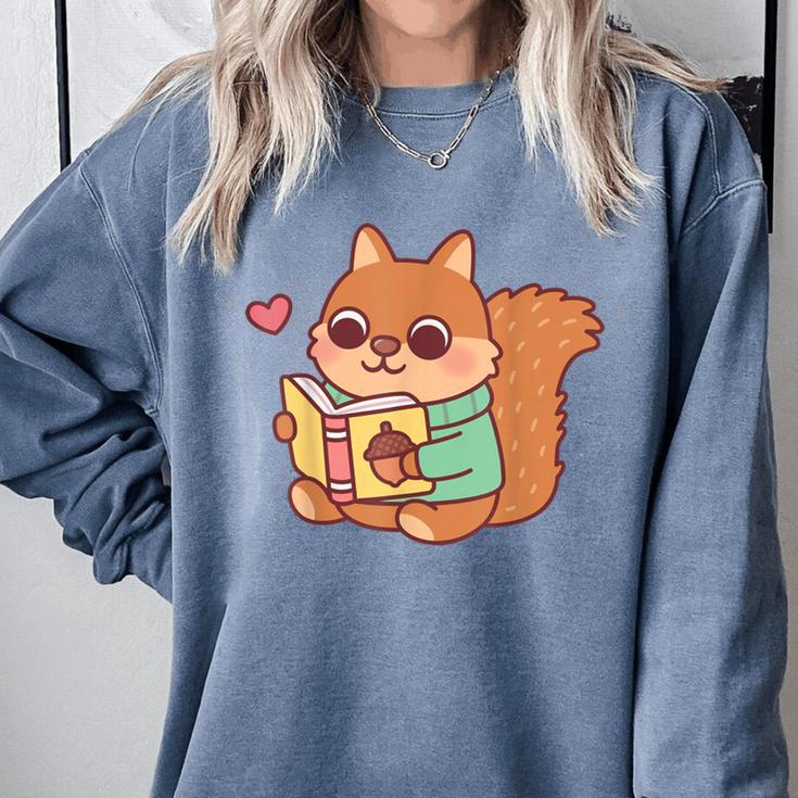 Cute Squirrel Reading A Book Lovers Anime Kawaii Women Kids Comfort Colors Sweatshirt