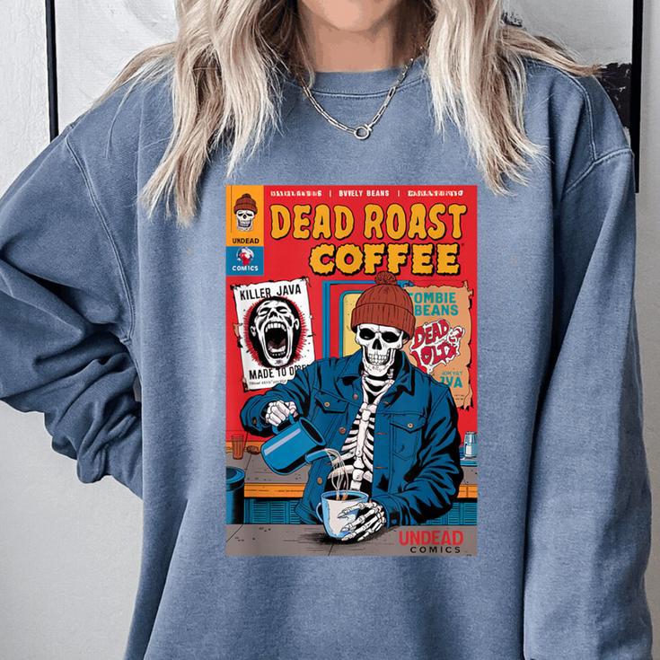 Dead Roast Coffee Comic Book Cover Style Skeleton Barista Comfort Colors Sweatshirt