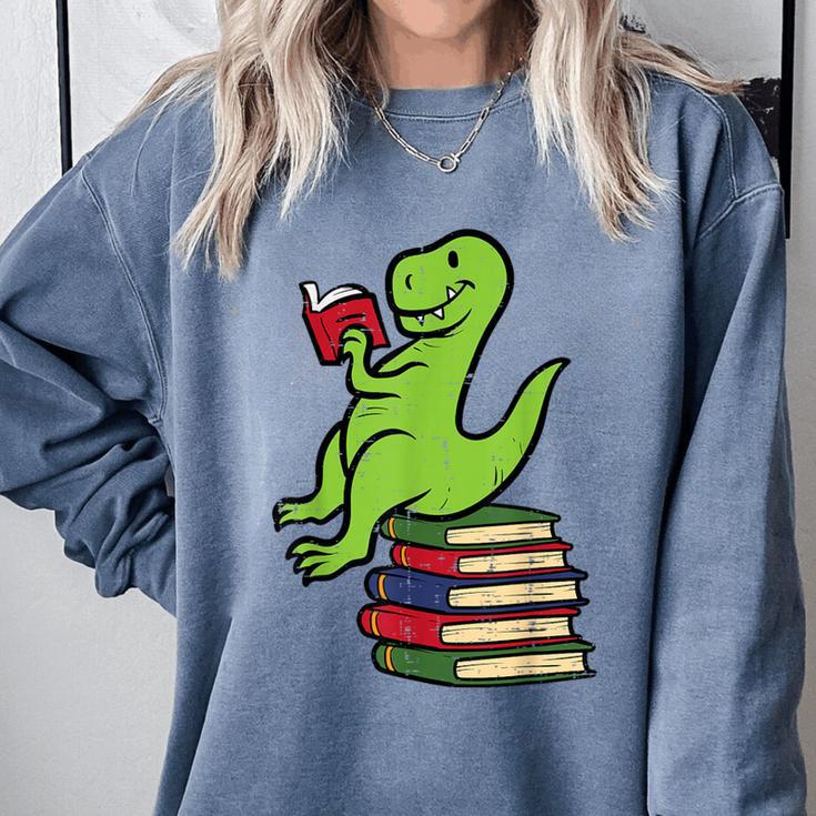 Dino Reading Read Reading Librarian Book Men Boys Kids Comfort Colors Sweatshirt
