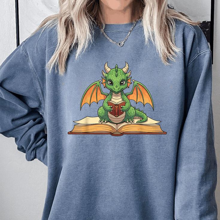 Dragon Reading Book Bookworm Comfort Colors Sweatshirt