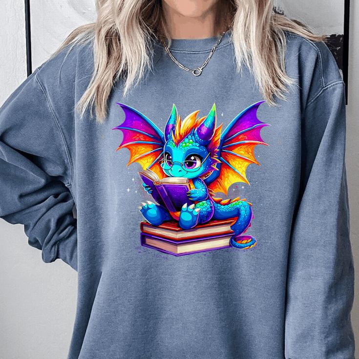 Dragon Reading a Book Bookworm Book Comfort Colors Sweatshirt