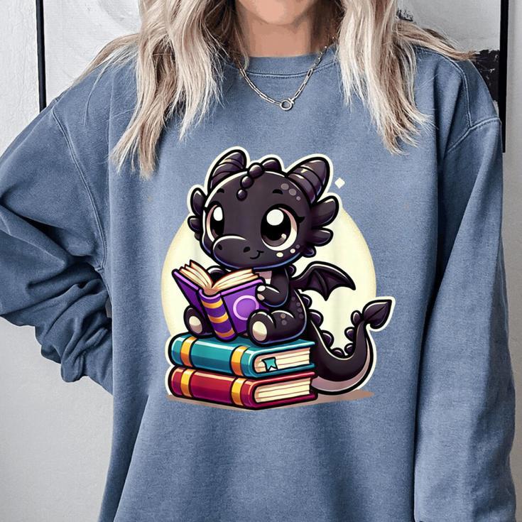 Dragon Reading A Book Cute Bookworm Book Lover Comfort Colors Sweatshirt