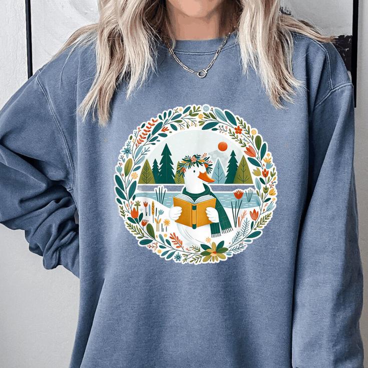 Duck Wilderness Book Reading Illustration Floral Comfort Colors Sweatshirt
